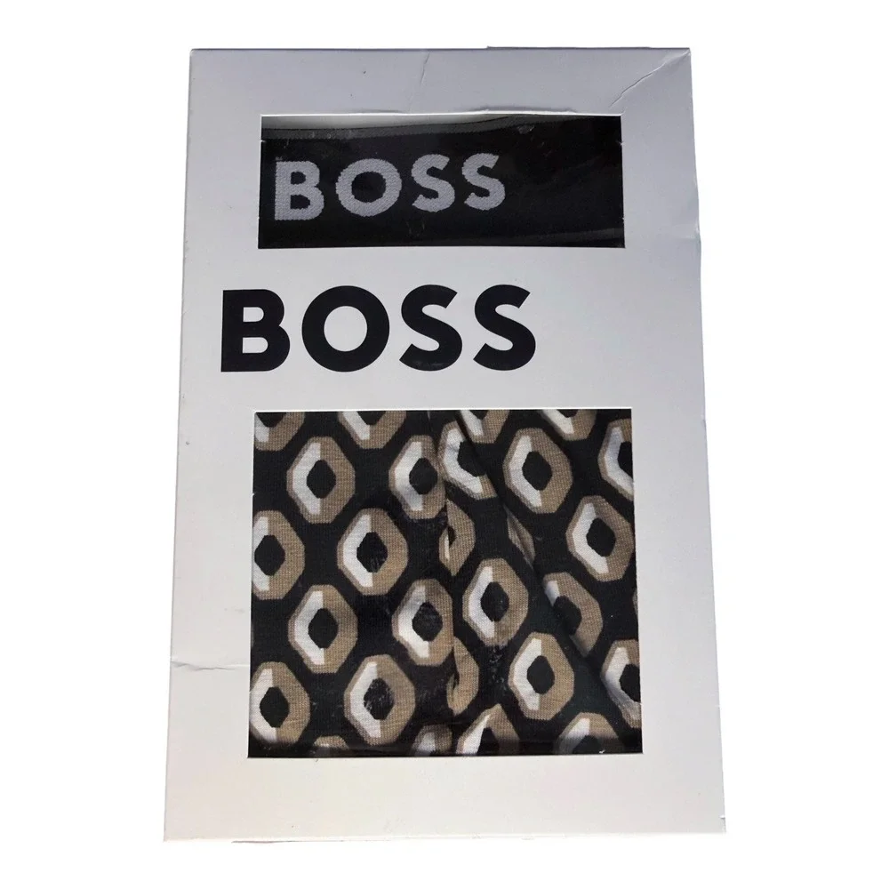 Hugo Boss Mens Large Cotton Briefs Size Large Black‎ and Brown Geo Pattern New